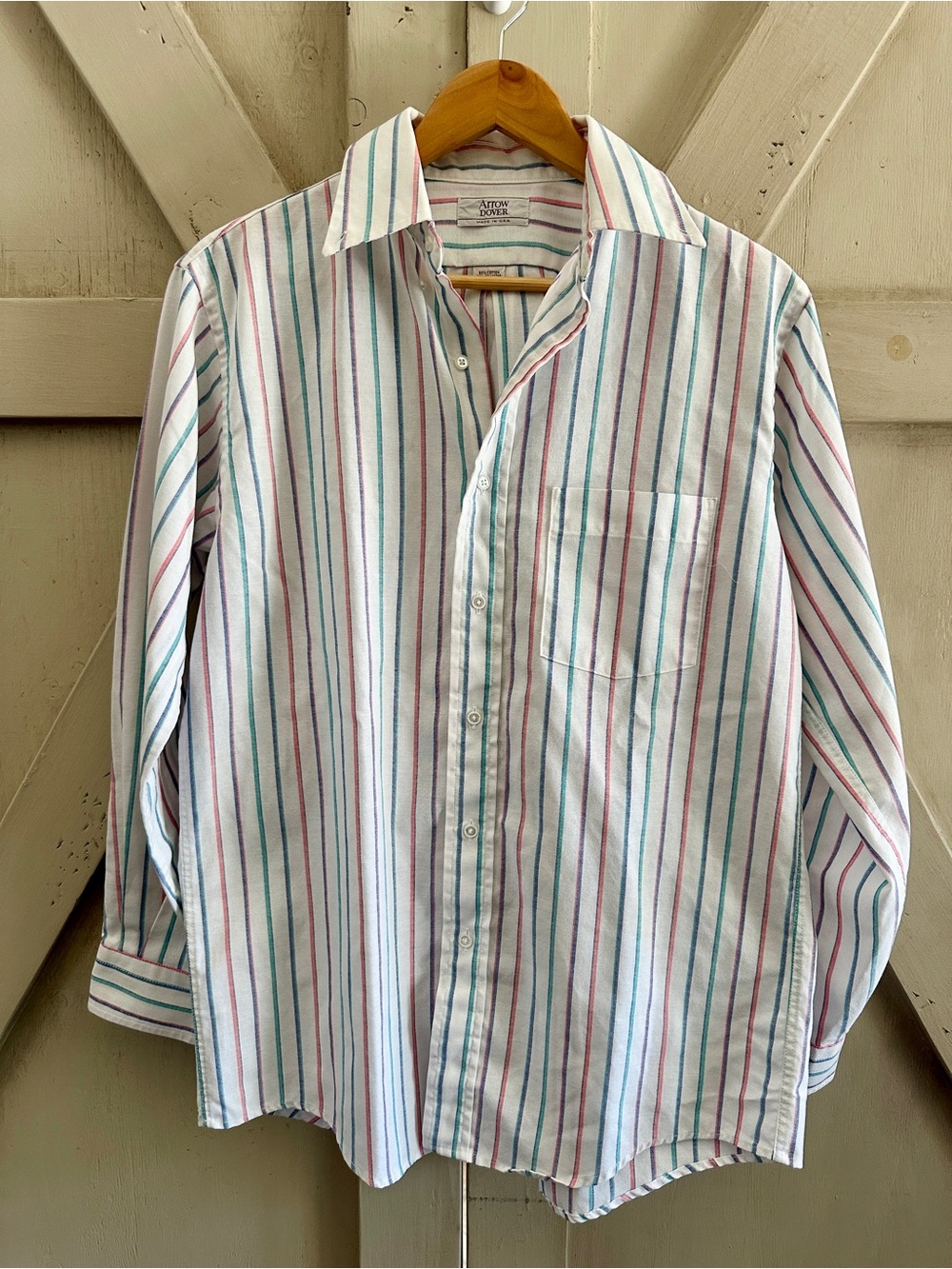 Vintage Arrow Dover Striped Button Down USA Made Mens 15.5 32/33 Cotton Blend